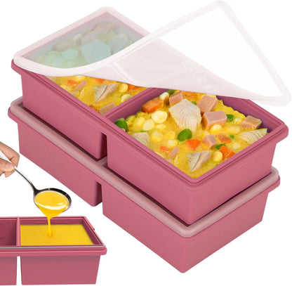 2 cup Silicone Freezer Trays with Lids, Silicone Soup Freezer Molds, Easily prepare portioned meals, Great for storing soups, lasagna, leftovers, sauces and other dishes, Dishwasher, Oven Safe