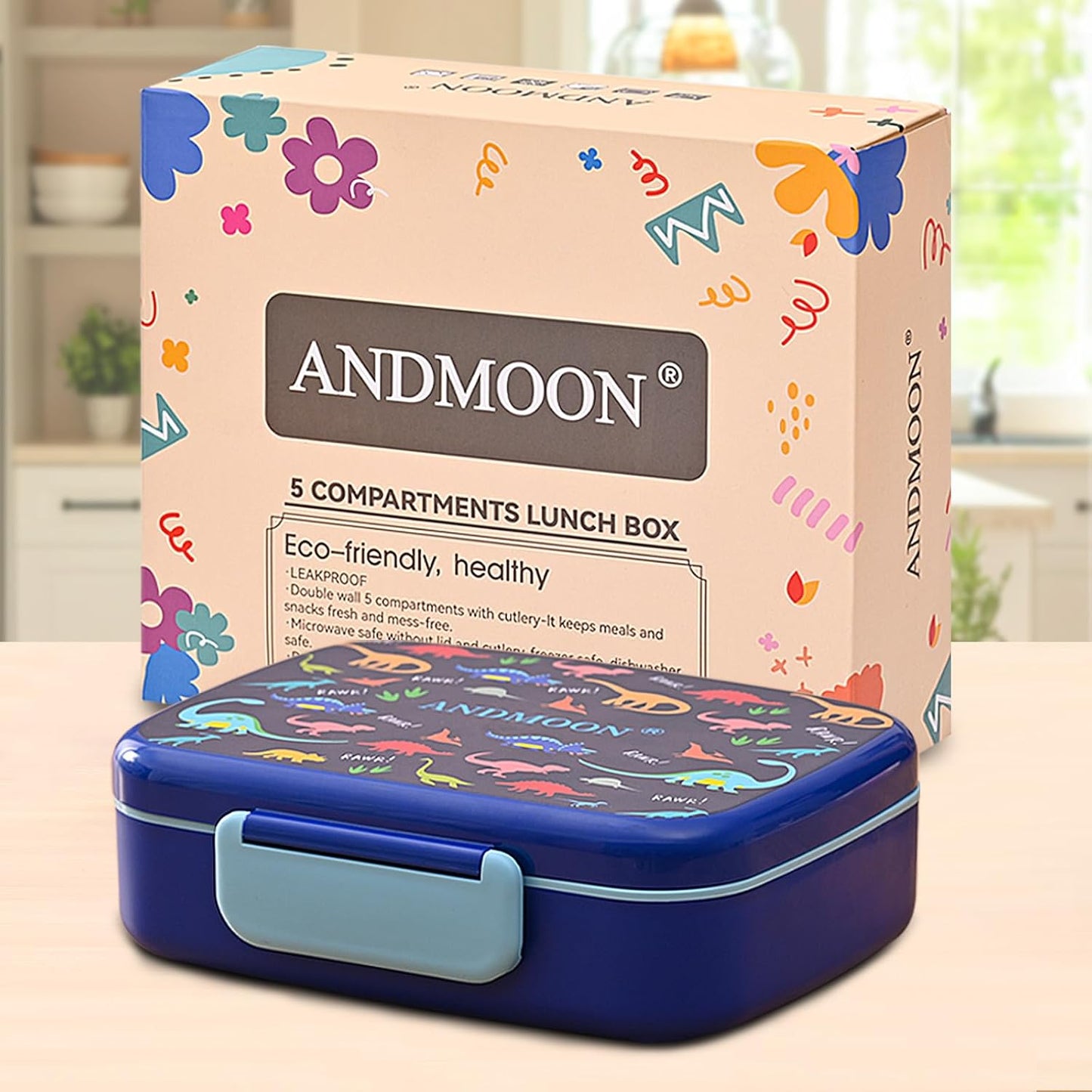 Bento Box for Kids Lunch Box Leak-Proof, Bento Lunch Box with 5 Compartments, Lunch Containers with 3 Silicone Baking Cups, Microwave/Dishwasher Safe (43OZ) (Pink with snack cup)