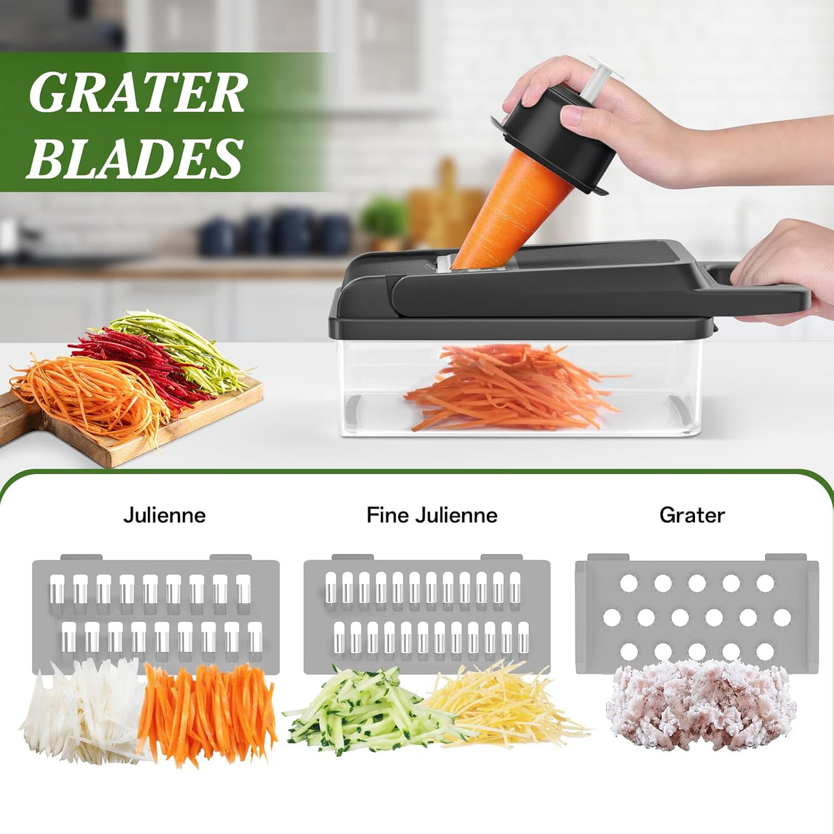 HomeHacks Veggie Chopper Vegetable Cutter, 12 in 1 Kitchen Gadget, Green
