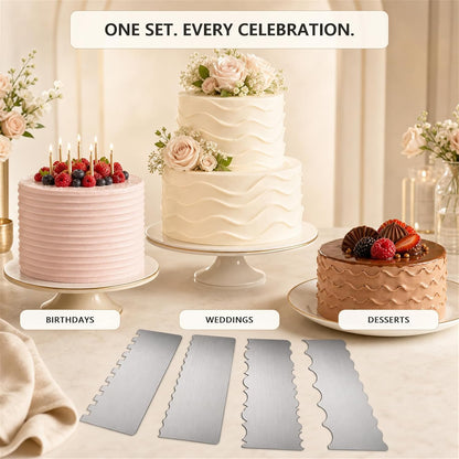 Cake Scraper Set of 4, Stainless Steel Cake Texture Comb