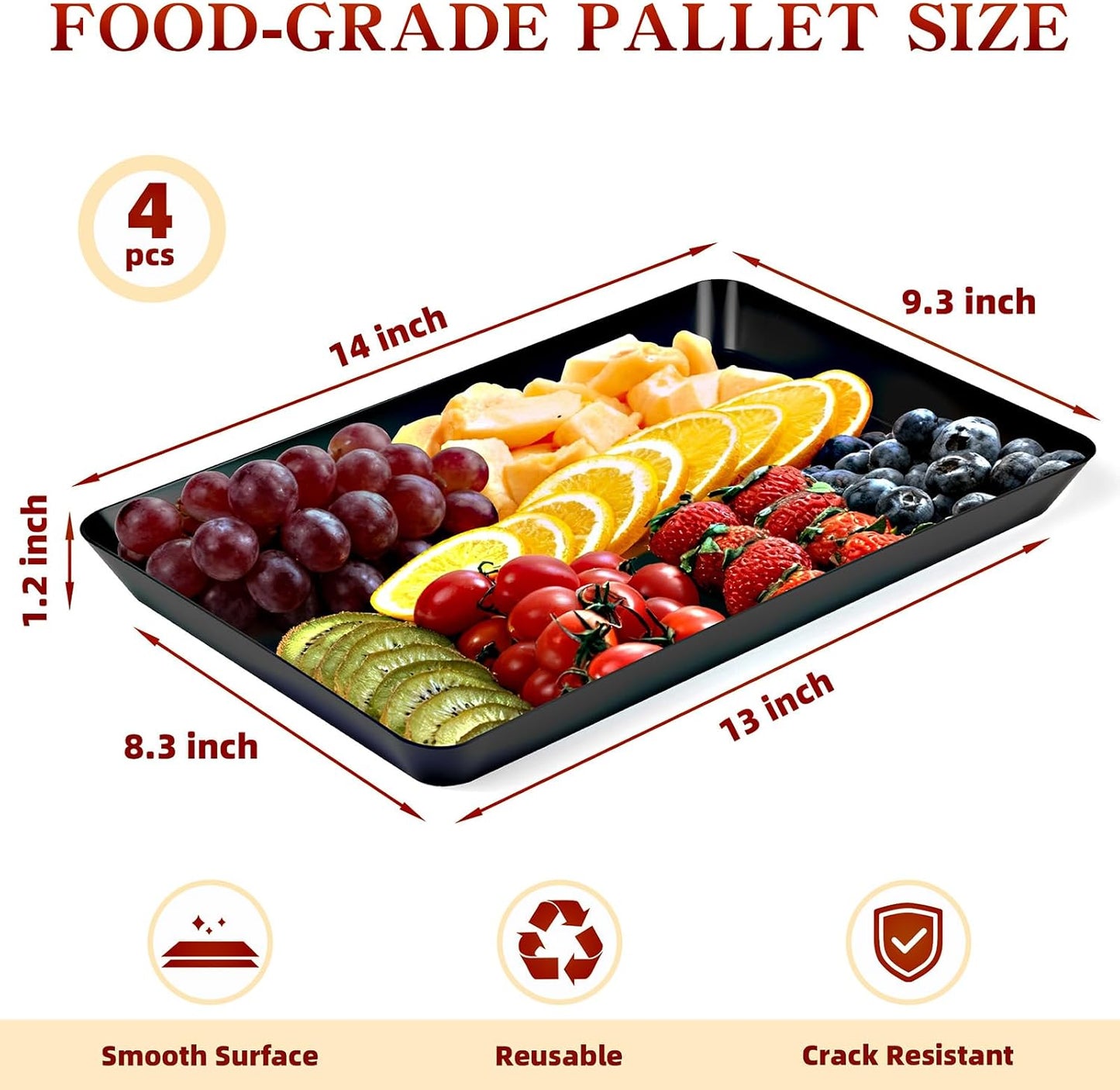 DCA 4 Pack Plastic Serving Trays, Stackable & Lightweight Set for Parties, BBQ, Camping, Desserts & Snacks – Perfect for Hostess Gifts & Kitchen Organization, BPA Free, White