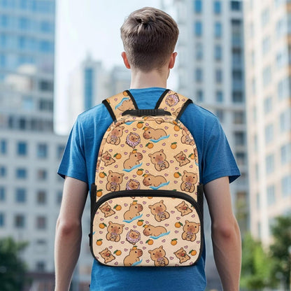 Cute Capybara Pizza Backpack for Girls, 5 Pcs Boys School Bag Set for Kids, 17 Inch Backpacks Lunch Pencil Box Reusable Utensils Case Set for Middle Elementary School, 3rd Grade Backpack