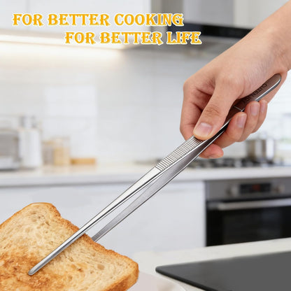 12-Inch Kitchen Tweezers, 18/8 Stainless Steel Metal Fine Tweezers Tongs, Professional Cooking Long Tweezers for Cooking, Chef, Serving Food, Grill, BBQ