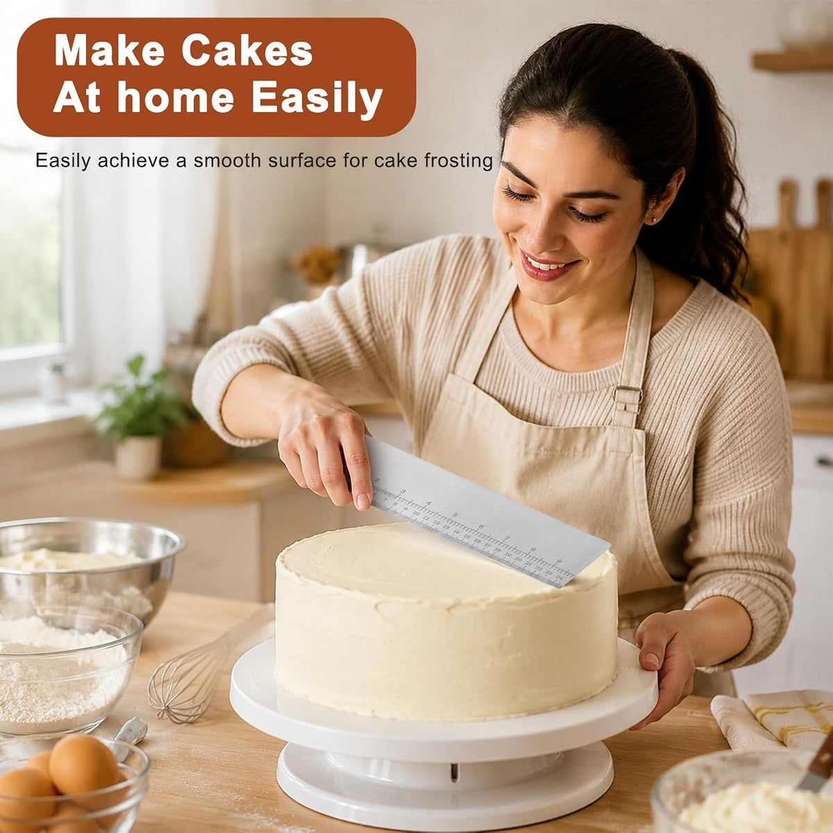 2 PCS Stainless Steel Cake Scraper Set with Scale, 10 & 12 Inch