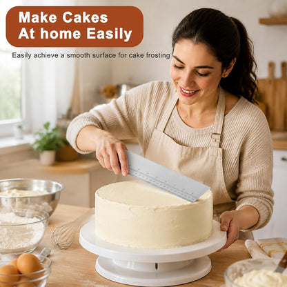 2 PCS Stainless Steel Cake Scraper Set with Scale, 10 & 12 Inch