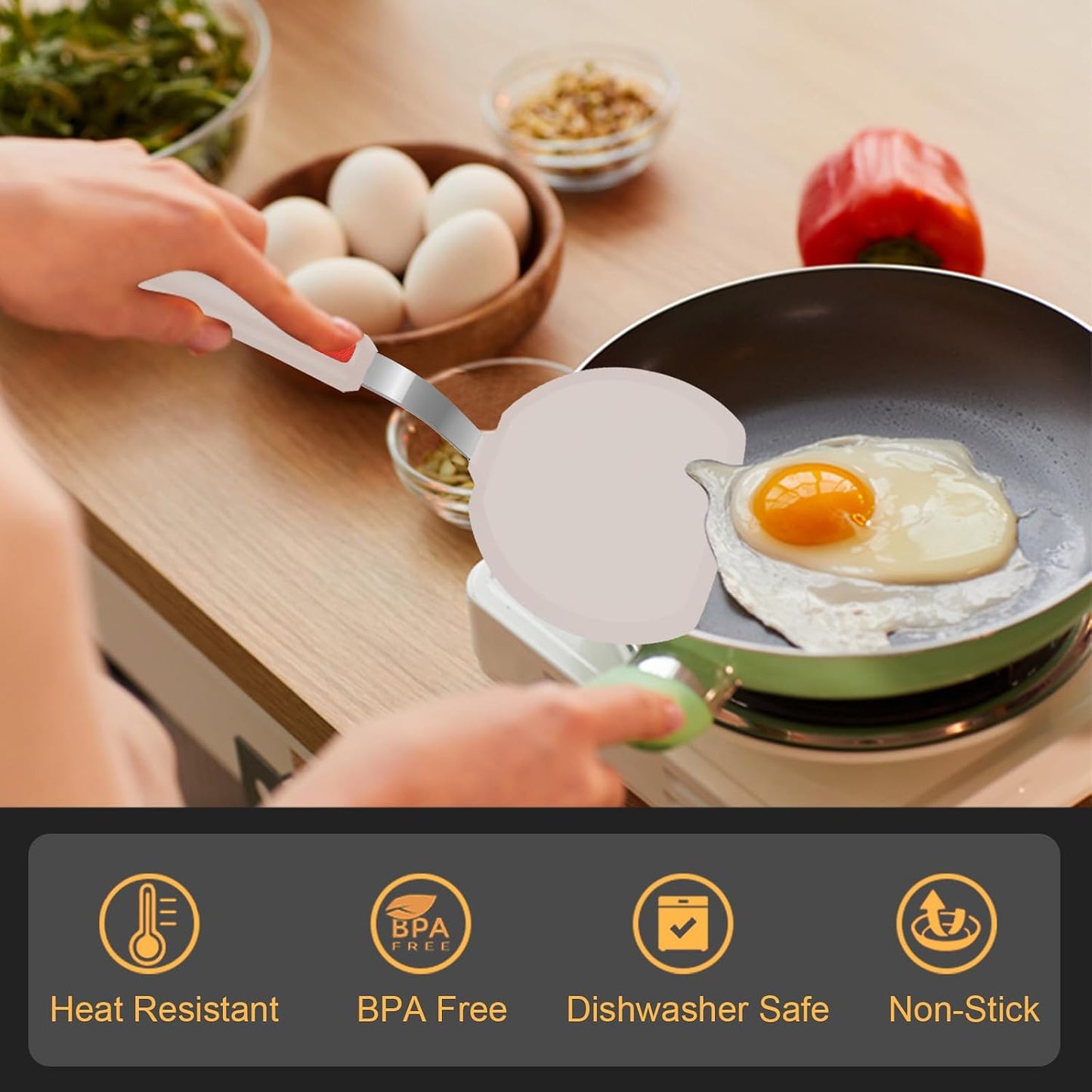 Silicone Spatula Turner Set of 3, Beijiyi 600°F Heat Resistant Cooking Spatulas for Nonstick Cookware, Large Flexible Kitchen Utensils BPA Free Rubber Spatula Set for Egg, Pancake, Fish, Burger