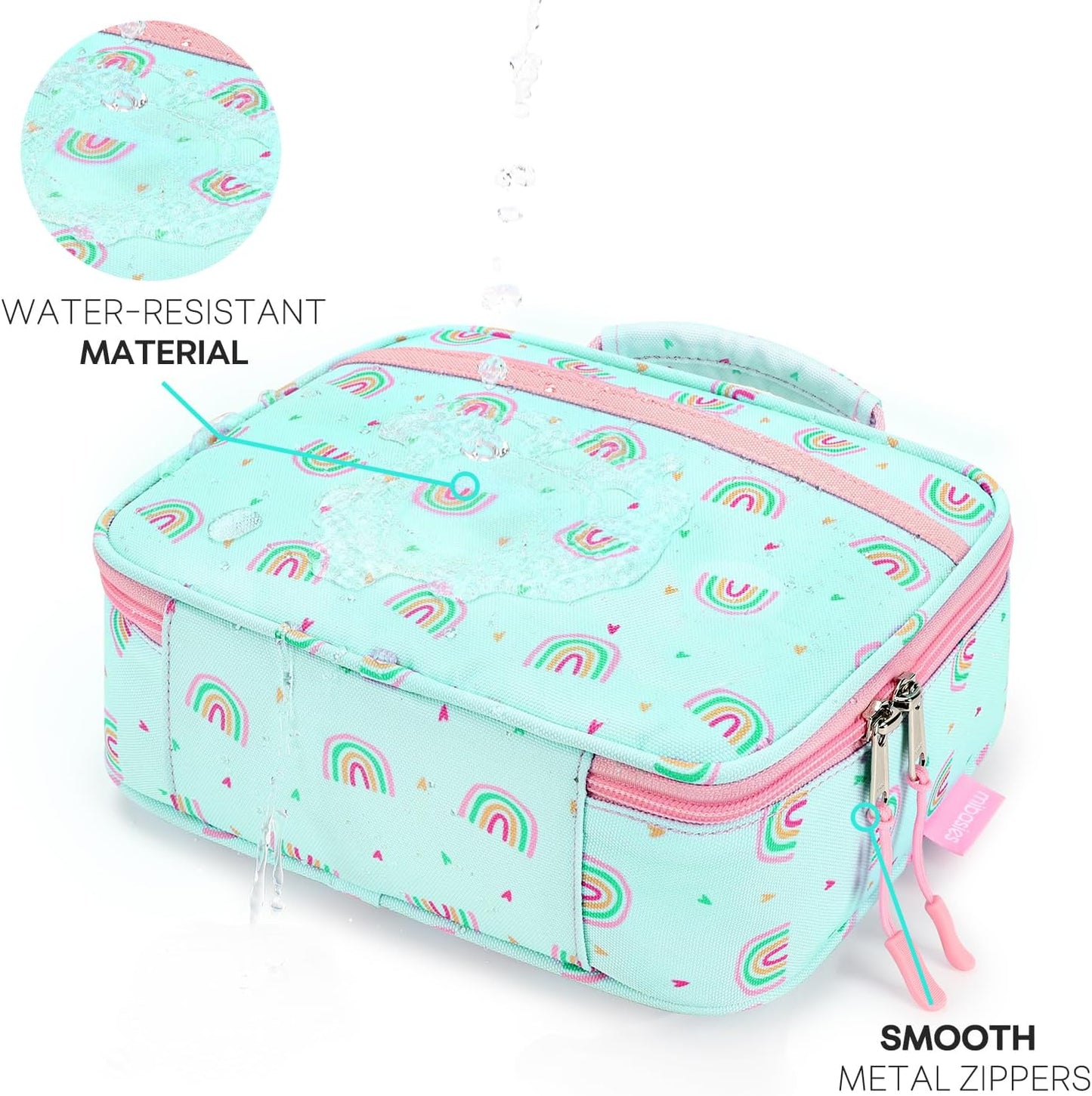 mibasies Kids Lunch Box for Girls Toddler, Insulated and Reusable Lunch Bag for School, Pink Rainbow