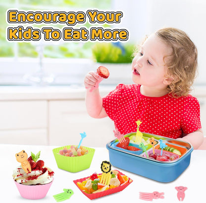 Axlksia 80 Pcs Silicone Lunch Box Dividers Set, Reusable Cupcake Liners for Baking, Colorful Lunch Bento Box Accessories with Cute Animal Food Picks (20 Cupcake Liners + 60 Animal Picks)