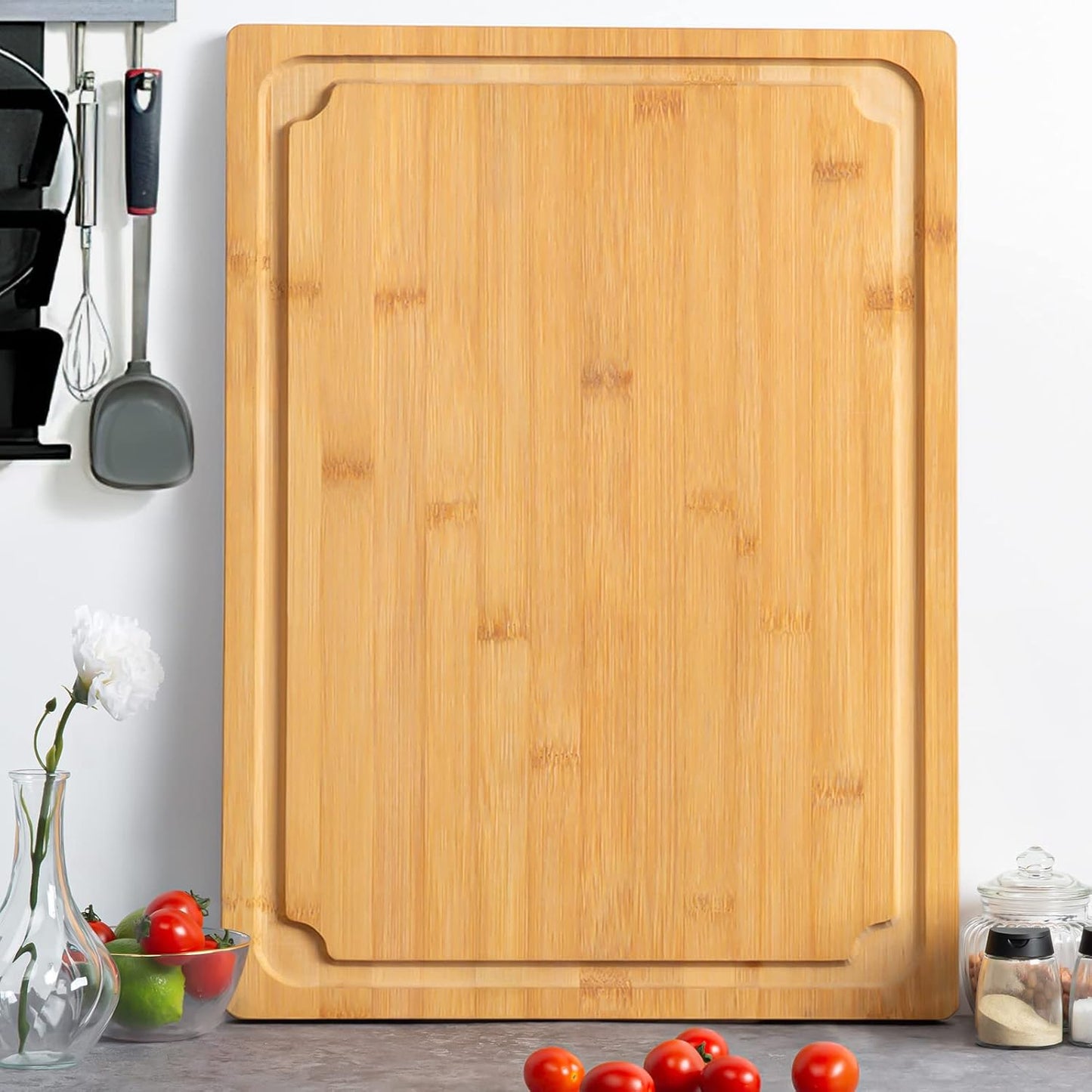 Extra Large Cutting Board, 17.6" Bamboo Cutting Boards for Kitchen with Juice Groove and Handles Kitchen Chopping Board for Meat Cheese board Heavy Duty Serving Tray, XL, Empune