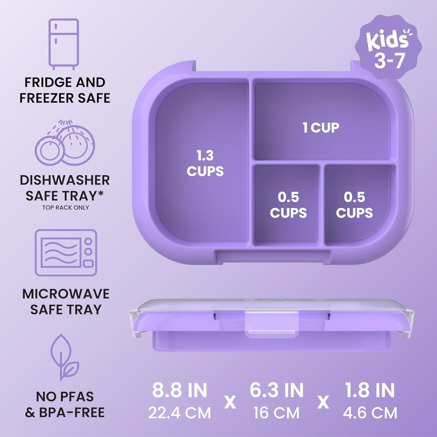 Bentgo Replacement Tray Chill Kids Lunch Box - Reusable 4-Compartment Bento Box for Easy Meal Prep; 3.3 Cup Capacity; BPA-Free; Transparent Cover; For Ages 3+ (Confetti Edition - Vivid Orchid)