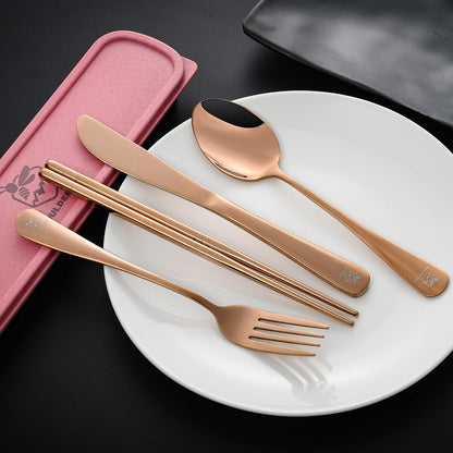 Boulder Bee | Travel Utensils Set | Reusable Camping Cutlery Set | Stainless Steel Flatware Set | Portable Silverware Set with Case | Includes Knife/Fork/Spoon/Straw/Cleaning Cloth/Case (Purple)