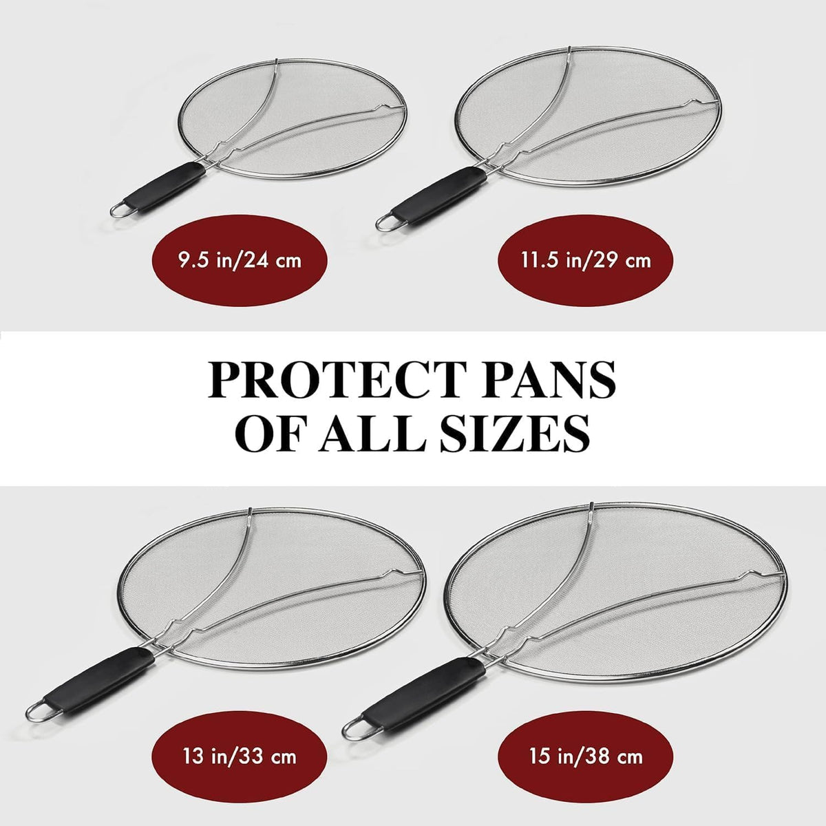 Stainless Steel Grease Splatter Guard,15-inch Fine Mesh Cover, Grease & Oil, Splatter Screen for Frying Pan, Cooking Pots, with Comfort Grip Handles