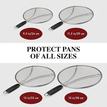 Stainless Steel Grease Splatter Guard,15-inch Fine Mesh Cover, Grease & Oil, Splatter Screen for Frying Pan, Cooking Pots, with Comfort Grip Handles