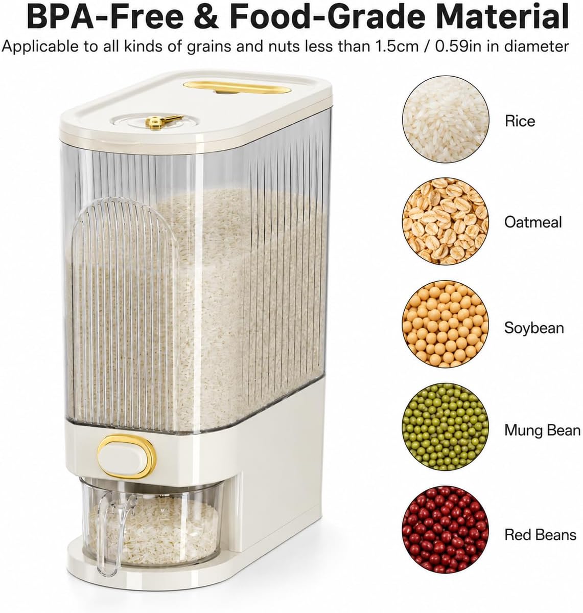 22-Pound Transparent High-Capacity Rice Bin Features a Lid, Time Scale, and Measuring Cup，a Sealed Moisture Proof Grain Storage Container Suitable for Storing Rice, Corn, and More. (22, Pounds)