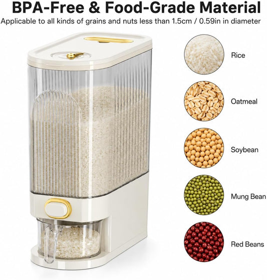 22-Pound Transparent High-Capacity Rice Bin Features a Lid, Time Scale, and Measuring Cup，a Sealed Moisture Proof Grain Storage Container Suitable for Storing Rice, Corn, and More. (22, Pounds)