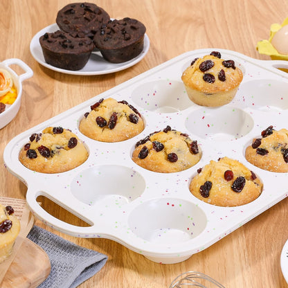 CAKETIME Mini Muffin Pan, Metal Reinforced Frame Mini Cupcake Pans 24 Cups Nonstick Muffin Silicone Molds with Handle for Baking Muffins, Cupcakes, Egg Bites 2 Pack