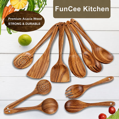 Wooden Spatula, Acacia Wood Long Handle Flat Frying Turner, Handmade wooden spoons for cooking, Kitchen Utensil set, Non-Stick Cooking Spurtle Utensils for kitchen use