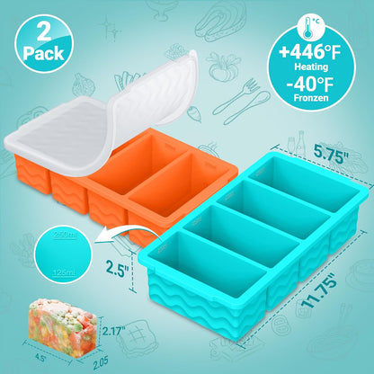 Doasuwish Silicone Freezer Molds for Soup with Lid – 1-Cup Soup Container Style Ice Cube Trays for Freezer, Meal Prep & Food Storage, Freeze 250mL/125mL Portions – 2 Pack