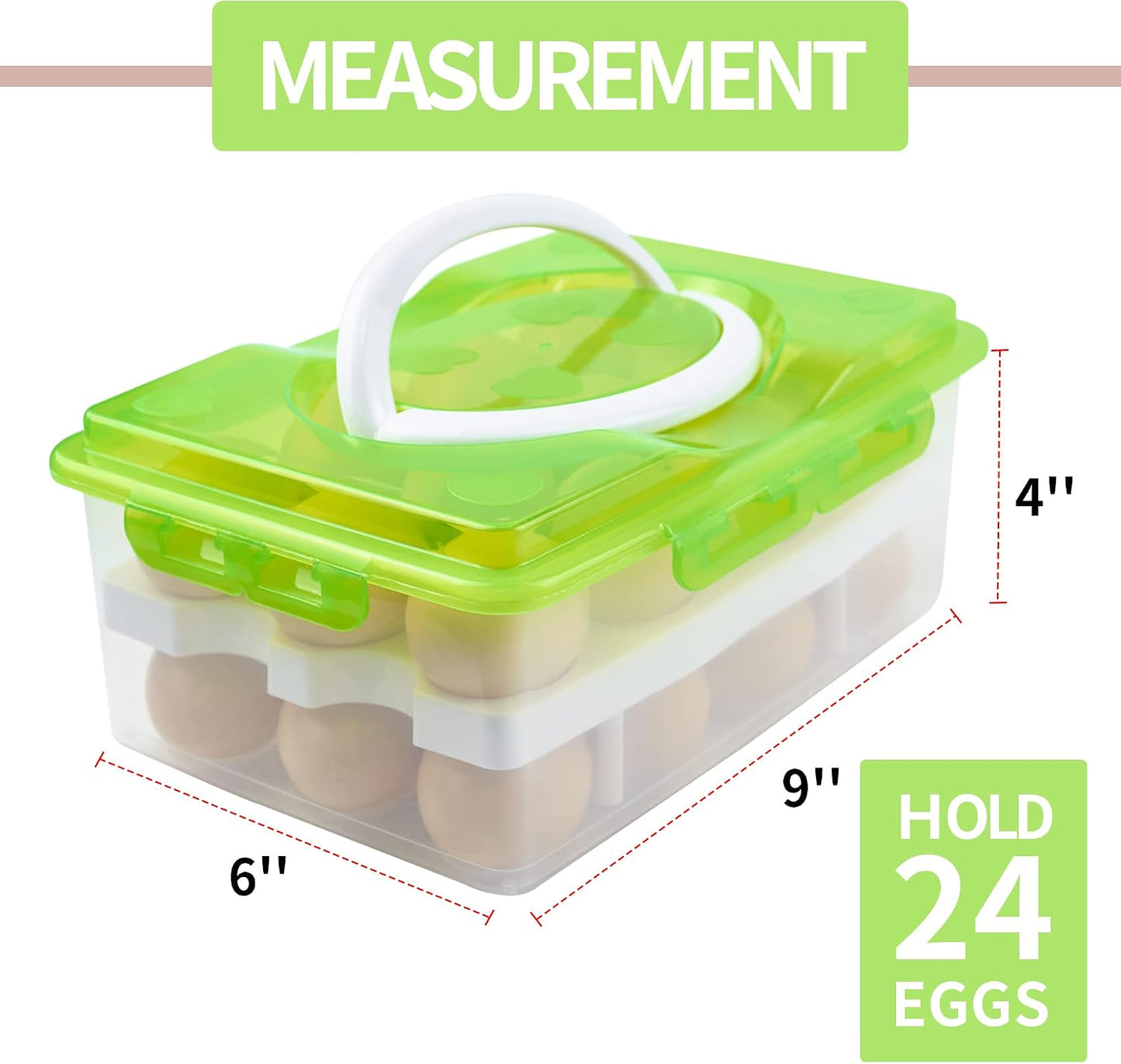 2 Tiers Egg Container Deviled Egg Carrier Eggs Holder with Handle Fridge Freezer Storage by DELIFUR (Green)