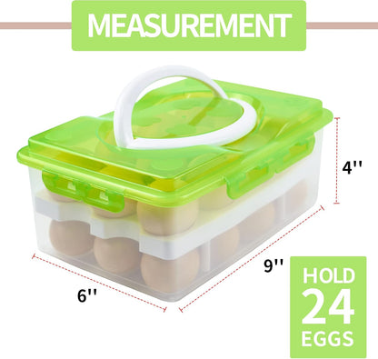 2 Tiers Egg Container Deviled Egg Carrier Eggs Holder with Handle Fridge Freezer Storage by DELIFUR (Green)