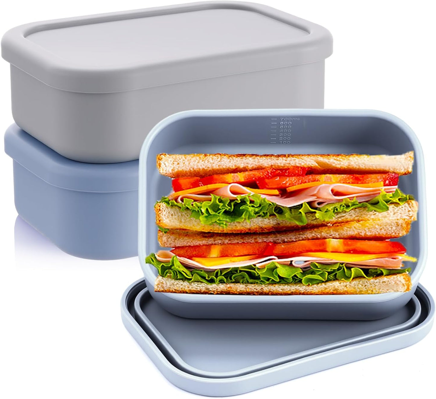Layhit 4 Pcs Silicone Bento Box Lunch Box for Adult, 23.7 oz Reusable Sandwich Containers Food Storage with Lids Airtight for Lunch Meals Snacks, Dishwasher Freezer Safe (Matte Multicolor)