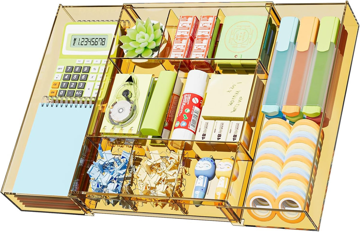 Marbrasse Expandable Desk Drawer Organizer, Clear Plastic Drawer Organizer Tray with 10 Adjustable Compartments, Desk Organizers and Accessories, 5 Drawer Dividers for Office Supplies, Makeup(Clear)