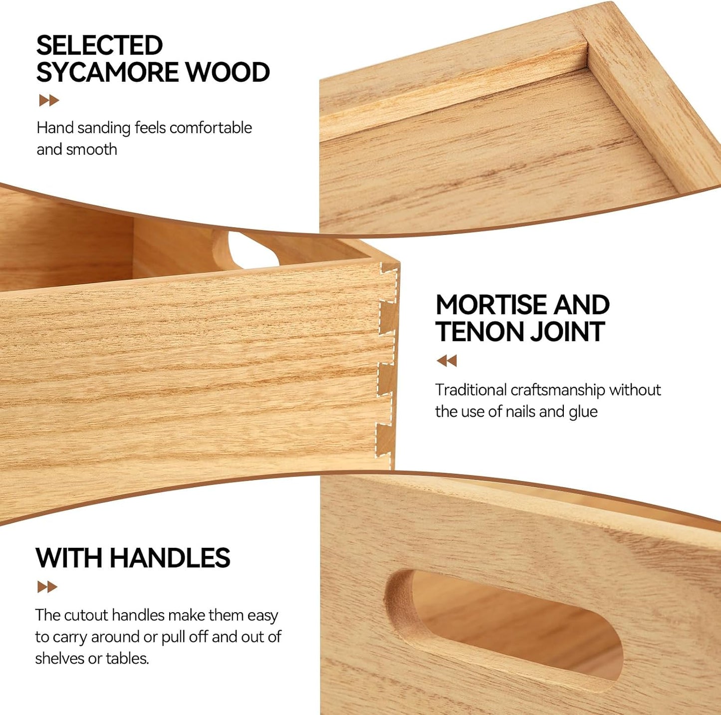 KIRIGEN Nesting Wood Crates with Handles, Set of 3 Decorative Storage Boxes, Farmhouse Shelf Bins for Pantry, Bathroom, Craft Room, Towels, Books, 15.75 x 11.8 x 5.9 in, Natural 3TH-NA