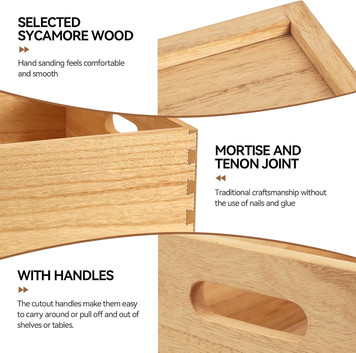 KIRIGEN Nesting Wood Crates with Handles, Set of 3 Storage Boxes Natural | 3 Different Size Decorative Box Organizer for Towels, Books, Crafts Fully Assembled