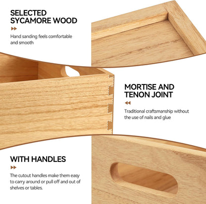 KIRIGEN Nesting Wood Crates with Handles, Set of 3 Storage Boxes Natural | 3 Different Size Decorative Box Organizer for Towels, Books, Crafts Fully Assembled