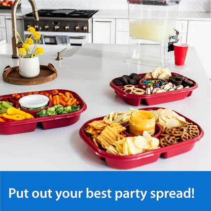 Buddeez Jumbo Divided Serving Tray with Lid - Includes 6 Bins for Party Platter, Snackle Box Container, Fruit and Veggie Tray, Chip
