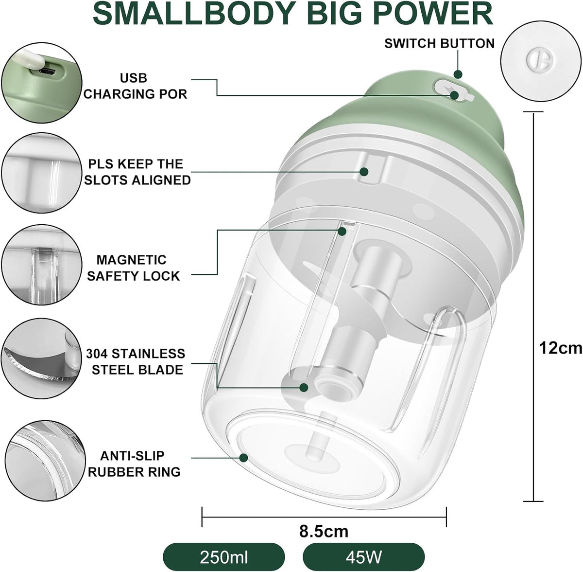 Electric Mini Garlic Mincer, 100ML USB Vegetable Onion Chopper