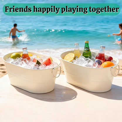 3 PCS 15.3 x 9 x 6 inch White Metal Galvanized Tub with Handles, 3 Gallon Large Beverage Tubs for Wine, Cocktails, Parties, Outdoor Beer Ice Tub