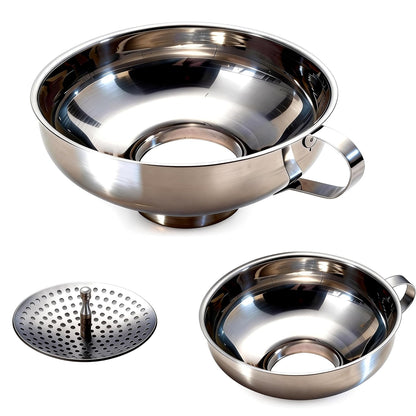 3-Piece Canning Funnel Set with Mesh Strainer - Wide & Regular Mouth Mason Jar Funnels (Large & Small) - for Kitchen, Jam, Spices, Flour & DIY - Stainless Steel