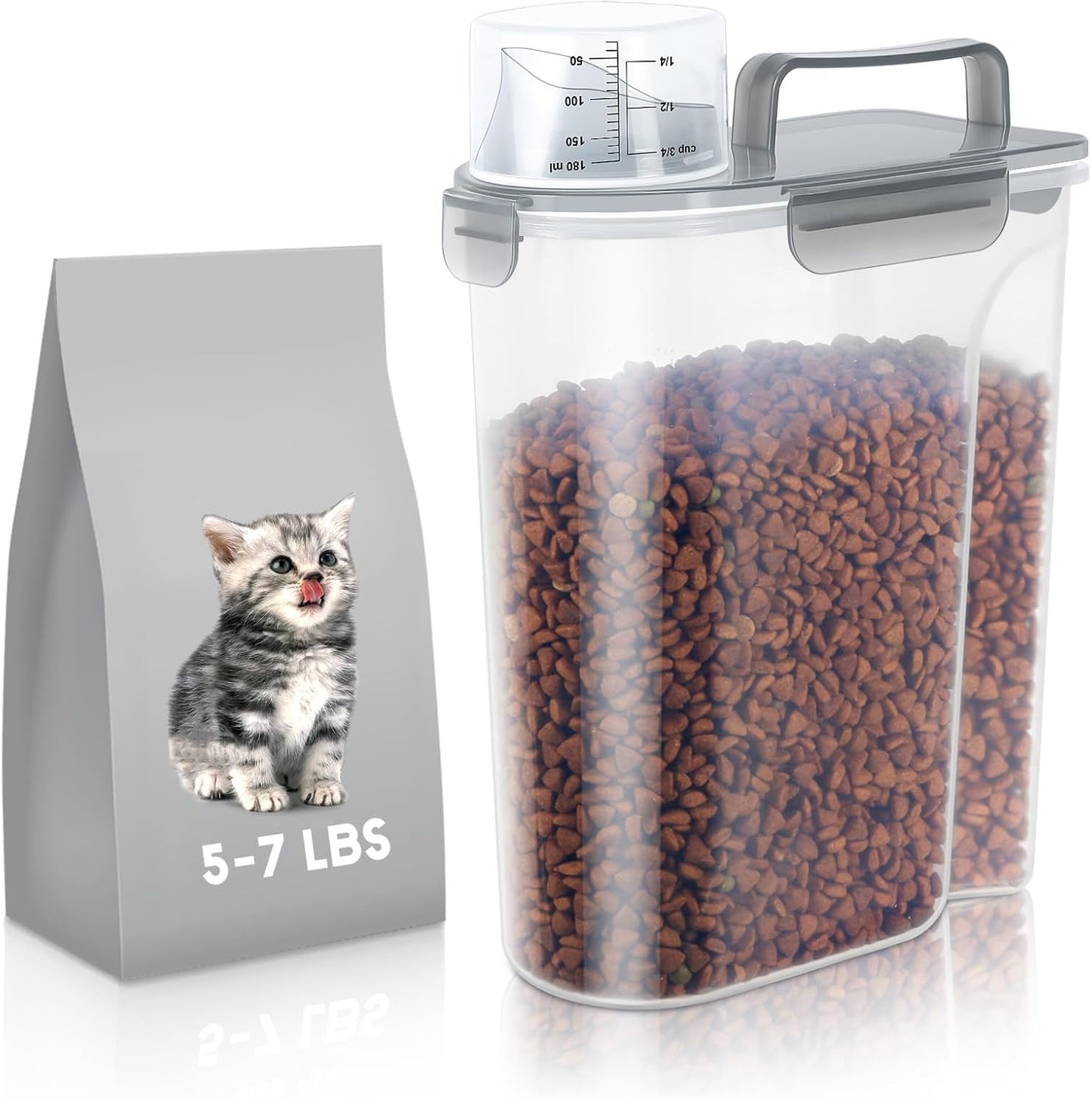 LEAWALK 5-7Lbs Cat Dog Storage Container, Portable Pet Food Containers with Upgraded Large Spout and Cup, Small Animal Kibble Dispenser for Bird Seed, Oatmeal, Rice, Flour, Brown Sugart-Dark Green