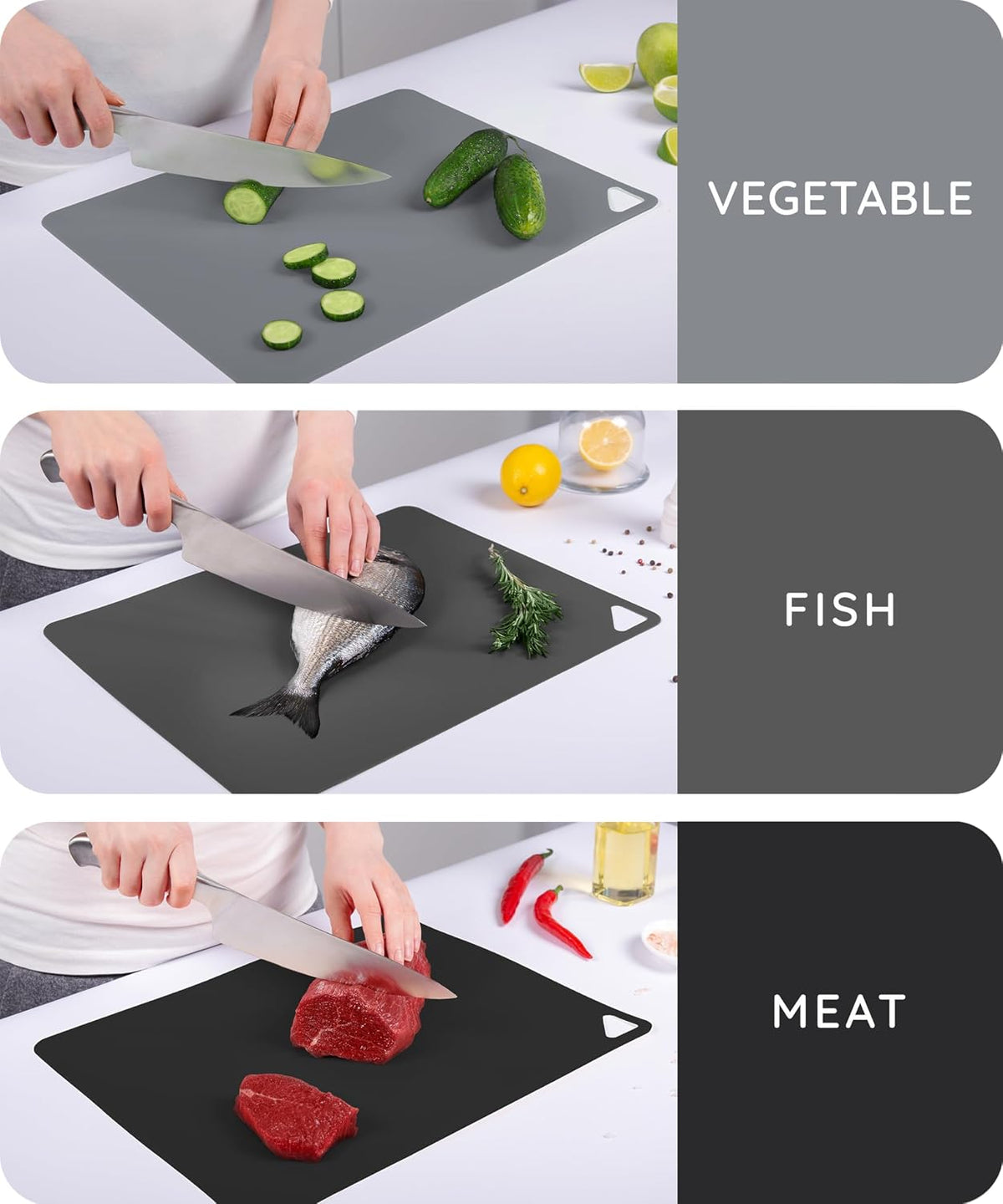 Cutting Boards for Kitchen, Plastic Cutting Board, Dishwasher Safe Cutting Boards with Juice Grooves for Meat, Veggies, Fruits, Easy Grip Handle, Serveware Accessories (Gray)