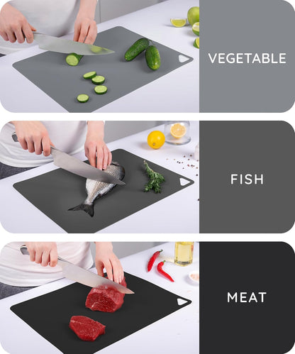 Cutting Boards for Kitchen, Plastic Cutting Board, Dishwasher Safe Cutting Boards with Juice Grooves for Meat, Veggies, Fruits, Easy Grip Handle, Serveware Accessories (Gray)