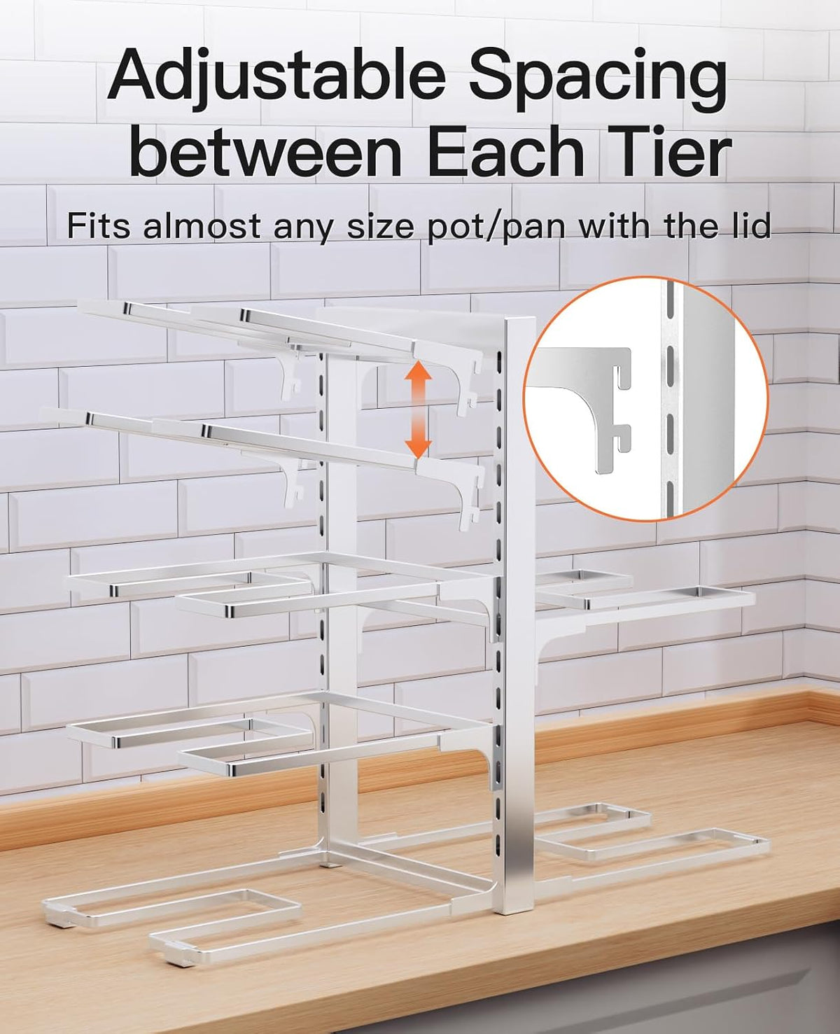 ORDORA Pots and Pans Organizer Under Cabinet 16.6", 8-Tier Adjustable Rack
