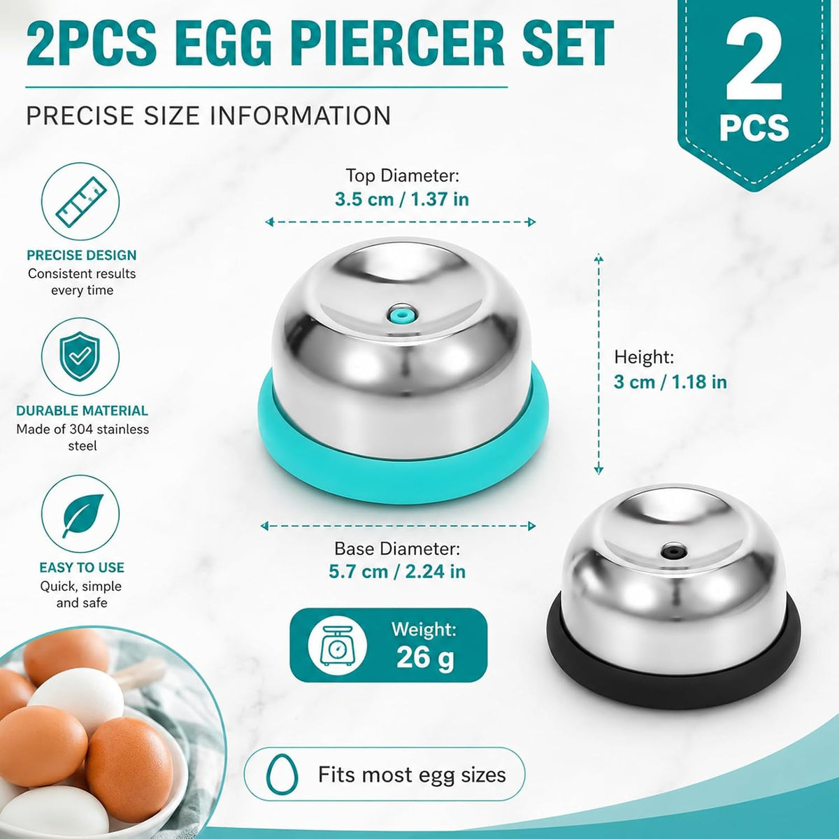 2Pcs Stainless Steel Egg Piercer To Get Good Hard Boiled Eggs(Black,Blue）