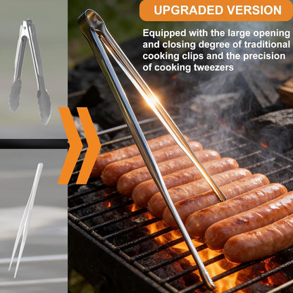 Stainless Steel Kitchen Tongs 2 Set, Non-Slip Serrated Tips, One-Piece Metal Cooking Tongs for Grilling, Plating, BBQ & Baking (11.5” & 13.5”)