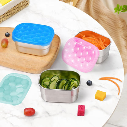 Tanjiae Small (1 CUP) Stainless Steel Snack Containers for Kids | Easy Open Leak Proof Food Containers with Silicone Lids - Perfect Metal Toddler Lunch Box for Daycare and School (8oz)