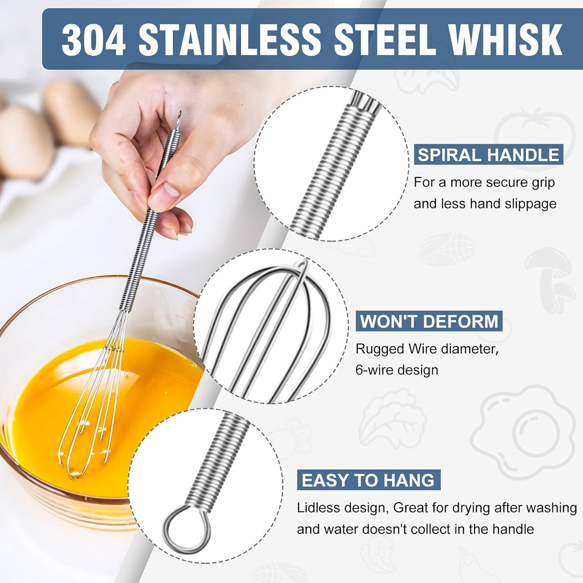 Walfos Silicone whisk,Whisks for Cooking Non Scratch, BPA Free whisk set of 4, 7+9+11in Balloon Whisks & 11in Flat Whisk, Heat Resistant(480°F).Great for Cooking in Pans, Baking, Whisking.Blue