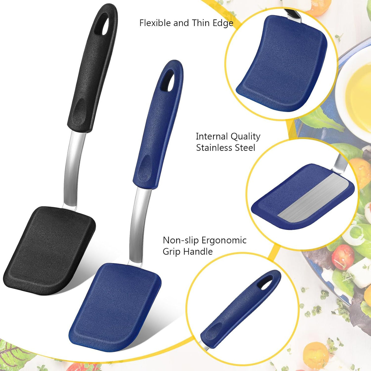 2Pcs Mini Silicone Cookie Brownie Spatula, Solid Flat, Khaki