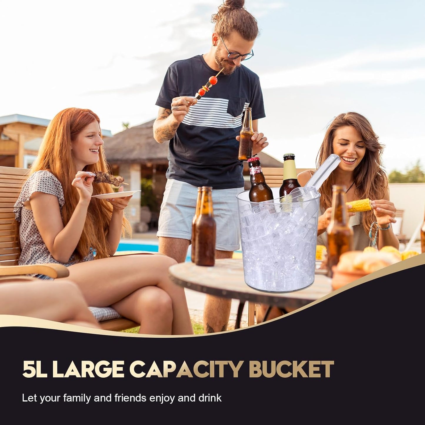 Norme 18 Pcs Plastic Ice Bucket for Parties 5L Clear Wine Bottle Chiller with Handles Round Beverage Tub with Plastic Ice Scoop and Plastic Buffet Serving Tongs Mini Serving Utensil Tongs for Beer