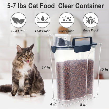 Dog Cat Food Storage Container, Pet Food Pourable Container Airtight with Large Spout & Cup, BPA-Free Plastic Food Dispenser for Pet Food, Bird Seed, Rice, Flour (Dark Gray, 2.5L)