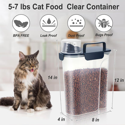 Dog Cat Food Storage Container, Pet Food Pourable Container Airtight with Large Spout & Cup, BPA-Free Plastic Food Dispenser for Pet Food, Bird Seed, Rice, Flour (Dark Gray, 2.5L)