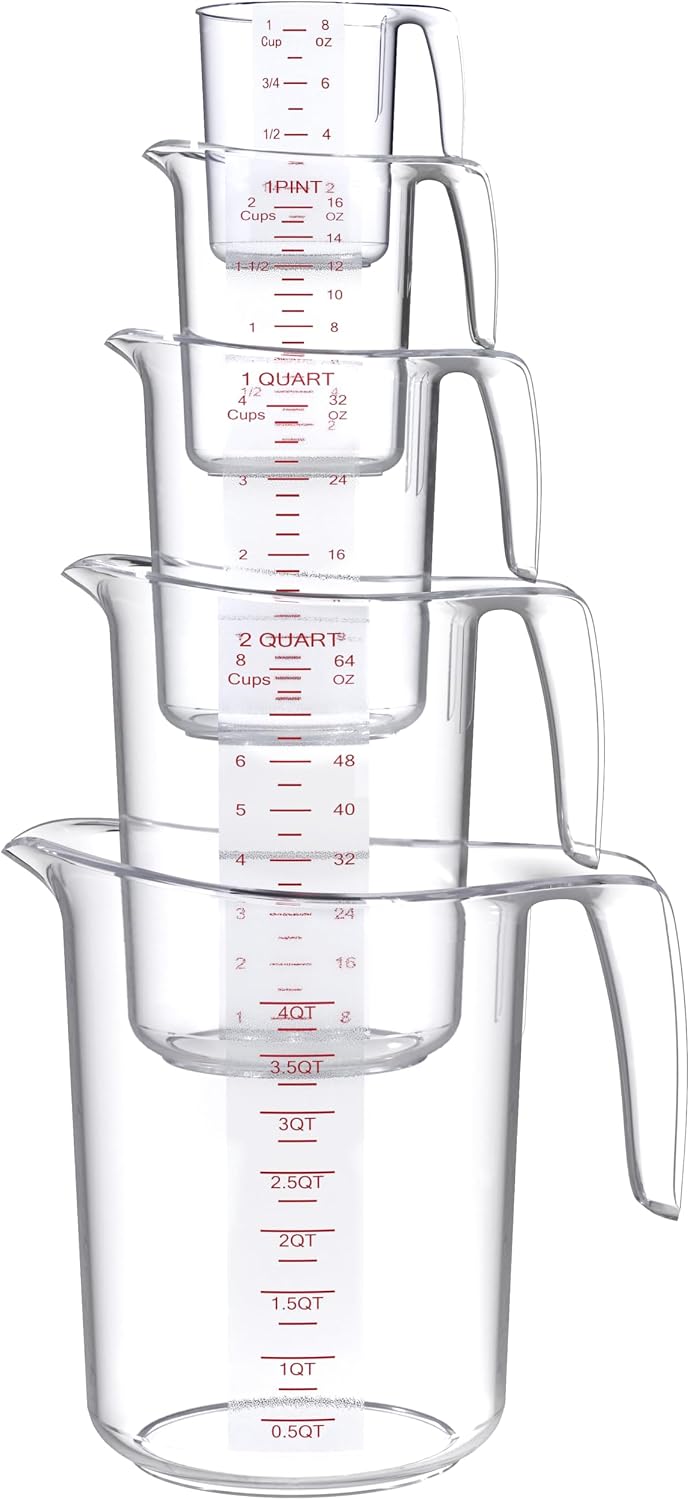 DaYammi Measuring Cups 3-Piece, Unbreakable Food-Grade Plastic Measuring Cup for Dishwasher, 1/2/4-Cup Nesting Liquid Measuring Cups for Prepping, Baking, Cooking, Readable Markings, Clear