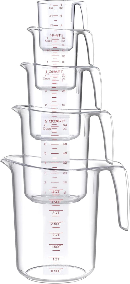 DaYammi Measuring Cups 3-Piece, Unbreakable Food-Grade Plastic Measuring Cup for Dishwasher, 1/2/4-Cup Nesting Liquid Measuring Cups for Prepping, Baking, Cooking, Readable Markings, Clear