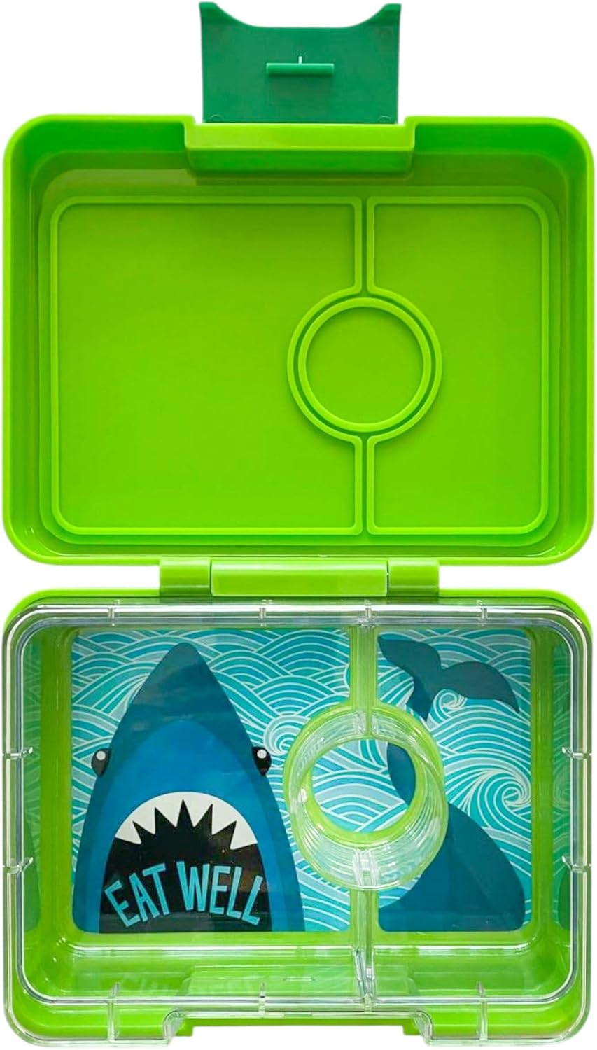 Yumbox Snack Box, 3 Compartments, Leakproof, Glitter Blue | Built-In Dip Well | Removable Compartment Tray | Easy-Open Single Latch | Lightweight & Compact | Perfect for Snacks & Sides