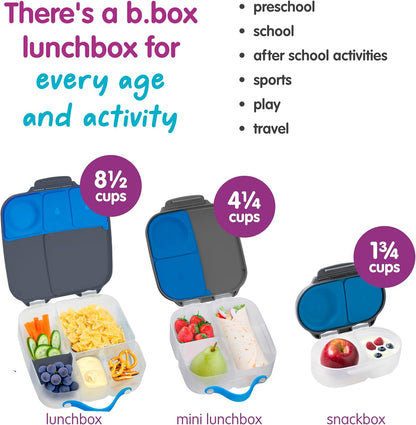 b.box Snack Box 2-Pack - Leak Proof Mini Bento Box for Kids & Toddlers, 2 Compartment Snack Containers for Kids, Dishwasher Safe, BPA-Free, PFAS-Free, Ages 4mo+, 1 3/4 Cup Each (Strawberry + Lilac)