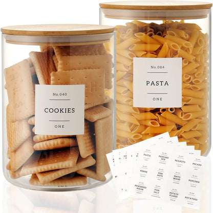 CZZGSM Set of 6 Glass Flour and Sugar jars with 132 Kitchen Pantry Labels - Thicken Large Glass Storage containers with Airtight Bamboo Lid - Rice Canisters for Salt Coffee - 100OZ/54OZ/27OZ